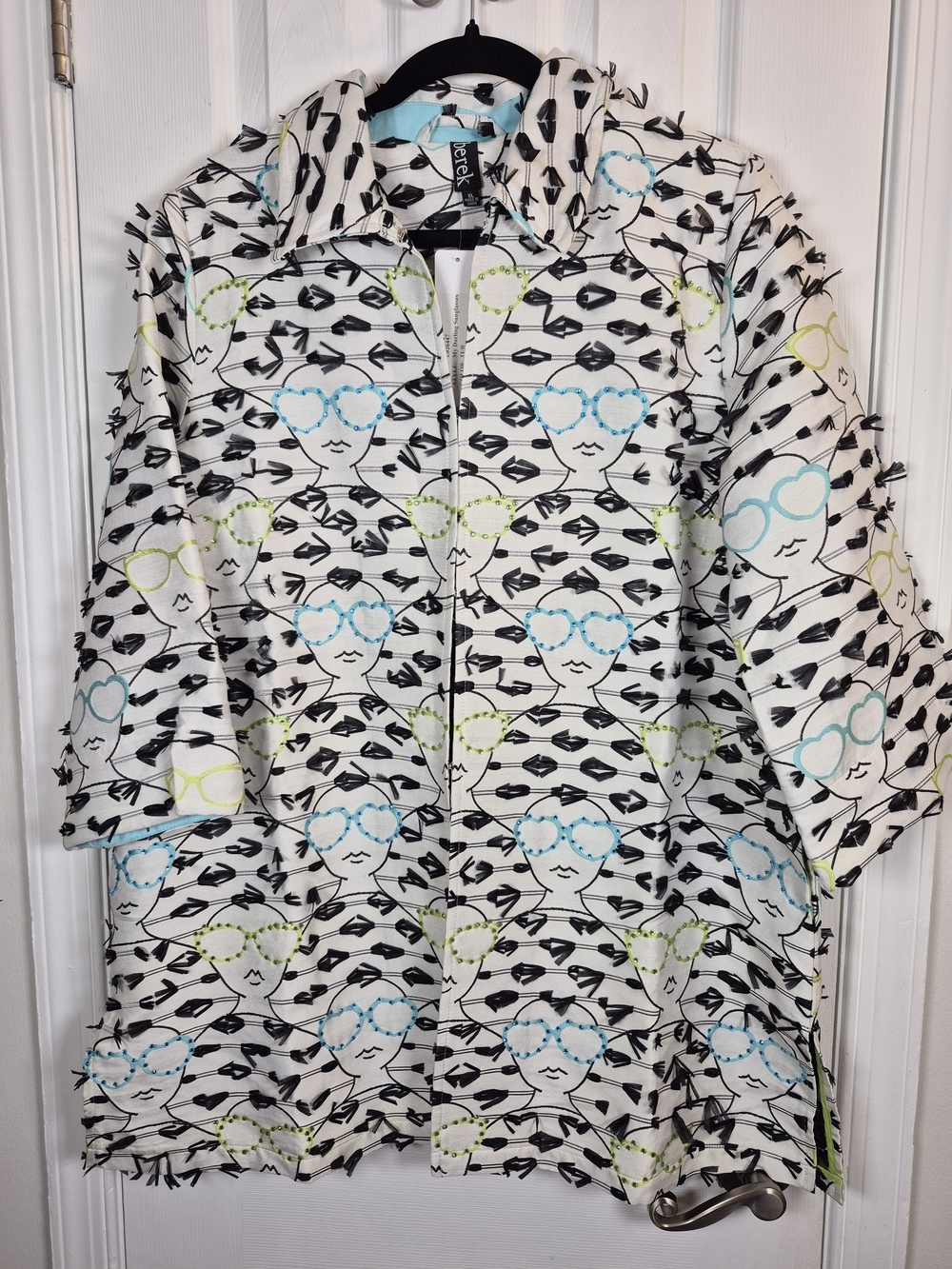 NWT Berek Vtg Graphic Face Pop Art Jacket Heart Sunglasses Sequin Embellished
